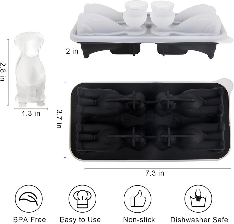 Nerien Dog Ice Cube Tray Mold - 3D Labrador Shape Ice Cube Trays, Cute Ice Cube Molds for Whiskey Bourbon, 4-Hole Large Fun Shapes Ice Cube Trays, Funny Dog Gifts for Dog Lovers Women Men - Image 2